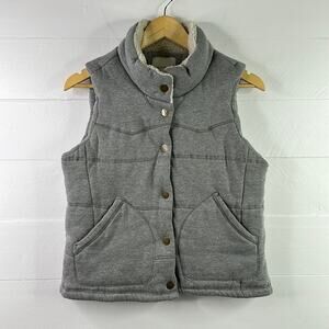 THREAD & SUPPLY Gray Cream Fur Neck Lined Puffy‎ Sleeveless Vest Top Size Medium